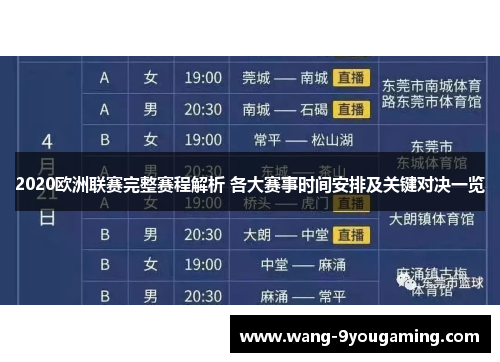 2020欧洲联赛完整赛程解析 各大赛事时间安排及关键对决一览