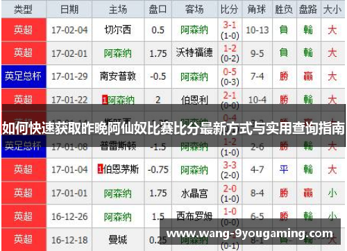 如何快速获取昨晚阿仙奴比赛比分最新方式与实用查询指南